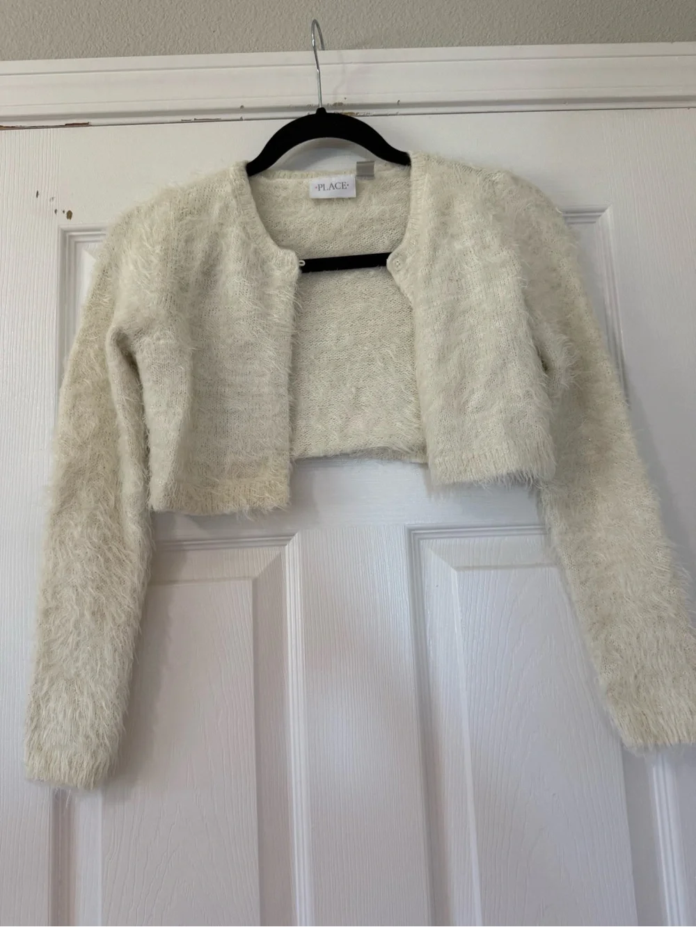 The Children's Place Cream Fuzzy Cropped Bolero Cardigan-Large 10/12